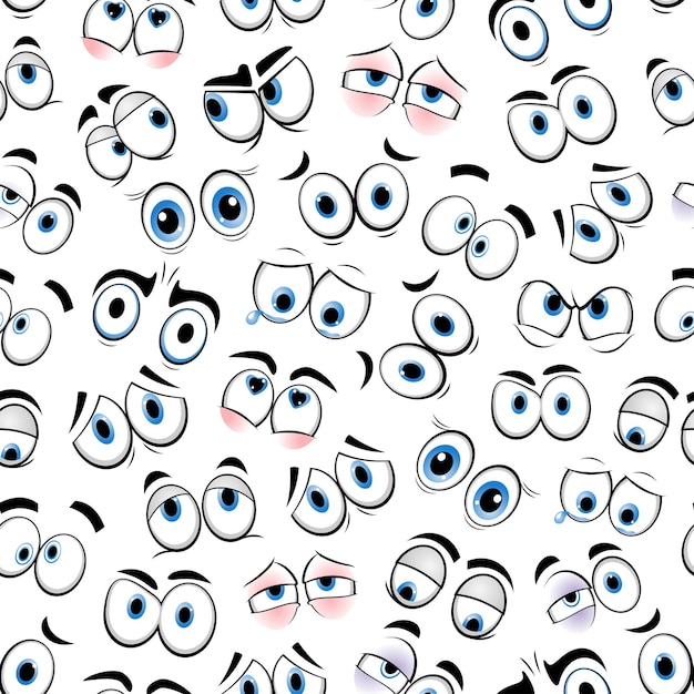 Cartoon eyes emoji smiles vector seamless pattern