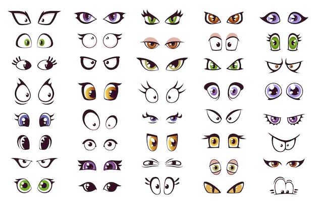 Vector cartoon eyes isolated vector set comic style look