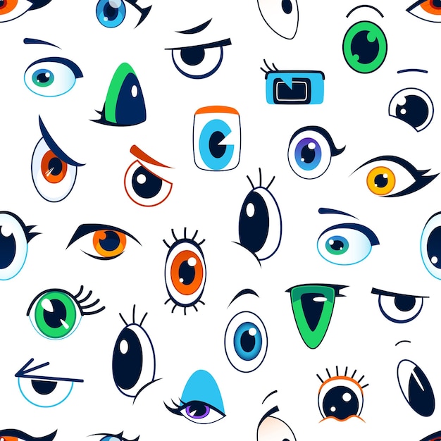 Cartoon eyes seamless pattern comic eye emojis