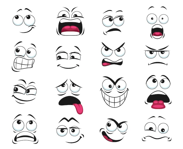 Набор изолированных векторных иконок с мультяшным выражением лица