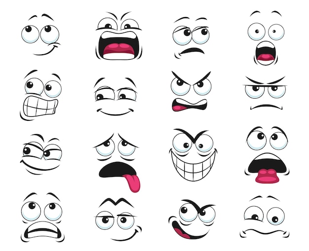 Cartoon face expression isolated vector icons set