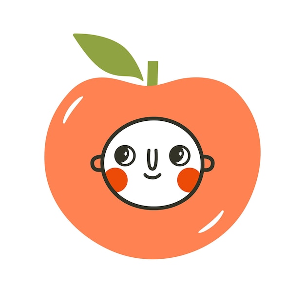 Cartoon face of little baby in fruit. Kawaii kid's clipart with abstract head and apple.