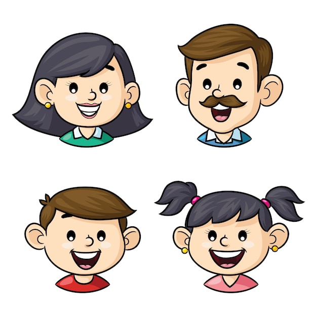 Cartoon face mother father brother sister.