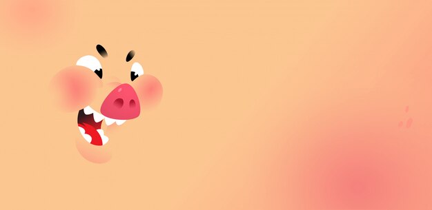 Мультфильм лицо свиньи. Фон для текста и дизайна.