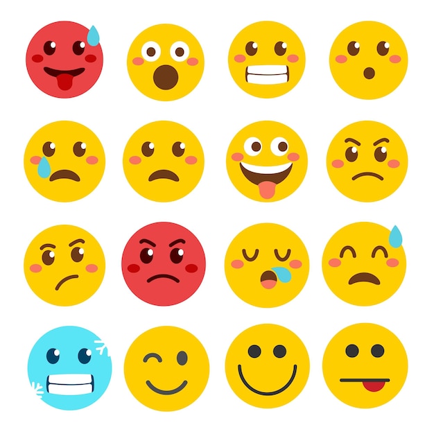 Una faccia da cartone animato con diverse emoticon.