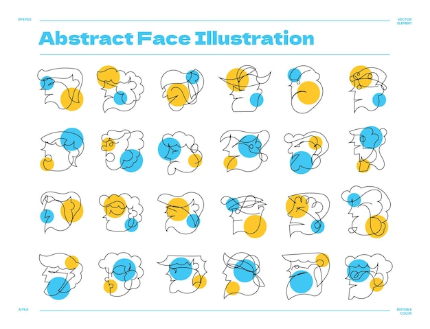 A cartoon of a face with the words abstract face illustration.