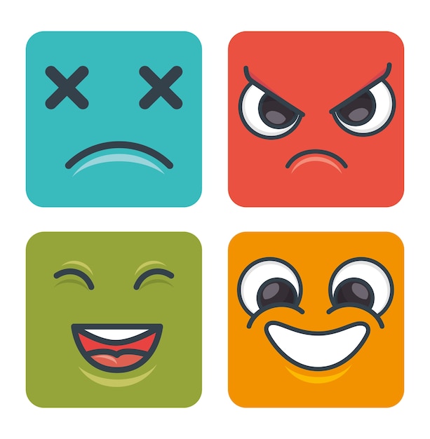 Cartoon faces emoticons square vector illustration eps 10