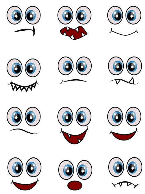 Vettore set di icone della linea di espressione dei volti dei cartoni animati set di emoticon o icone della linea di illustrazione emoji