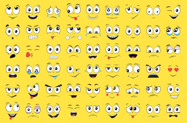 Cartoon faces set. facial expressions.