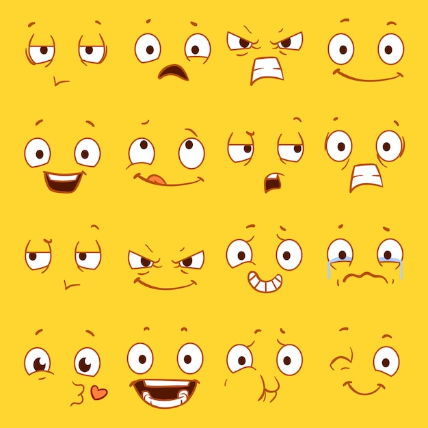 Cartoon faces with different expressions set