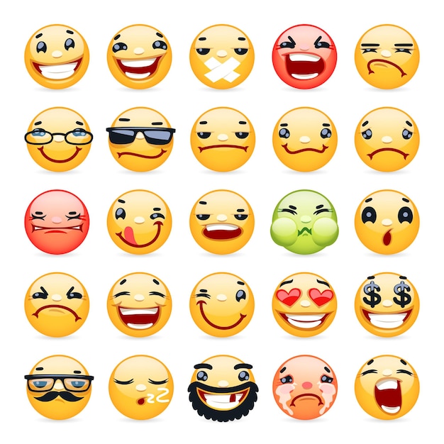 Vector cartoon facial expression smile icons set