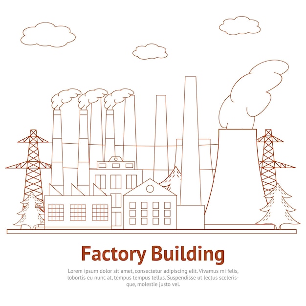 만화 공장 건물 산업 비즈니스 건축 카드 포스터 벡터
