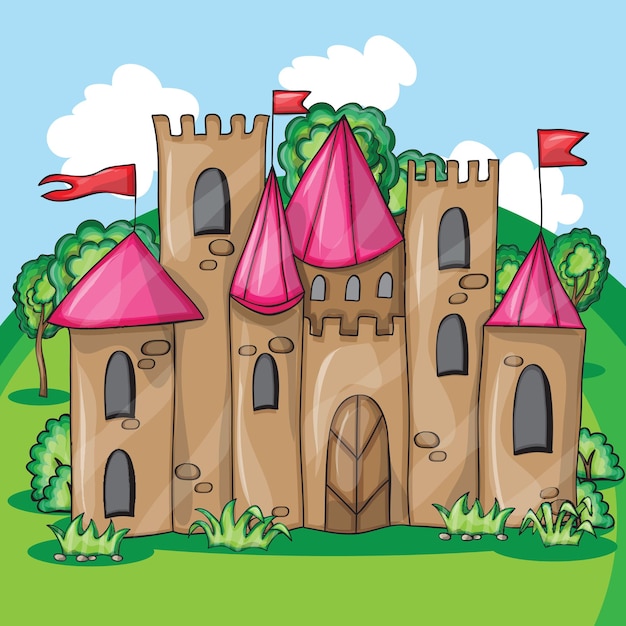 Cartoon fairy tale castle - funny vector illusrtation