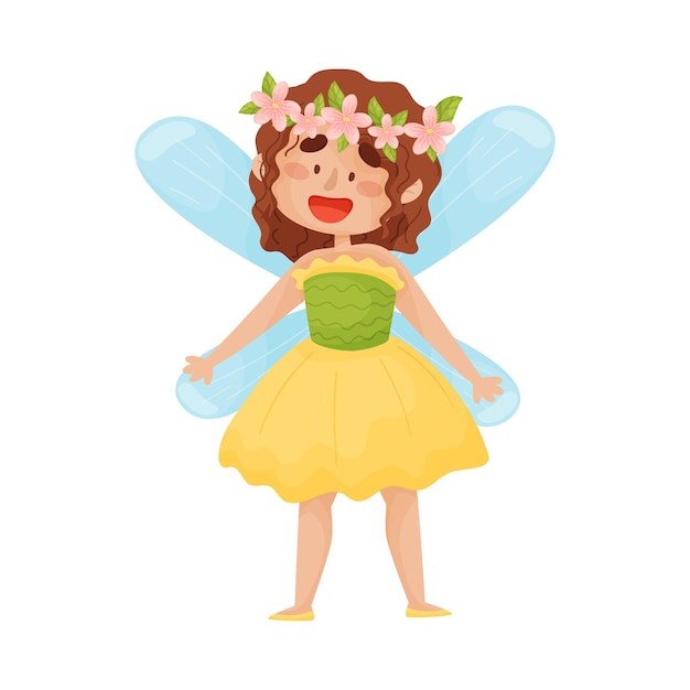 Cartoon fairy in yellow with a green dress vector illustration on a white background