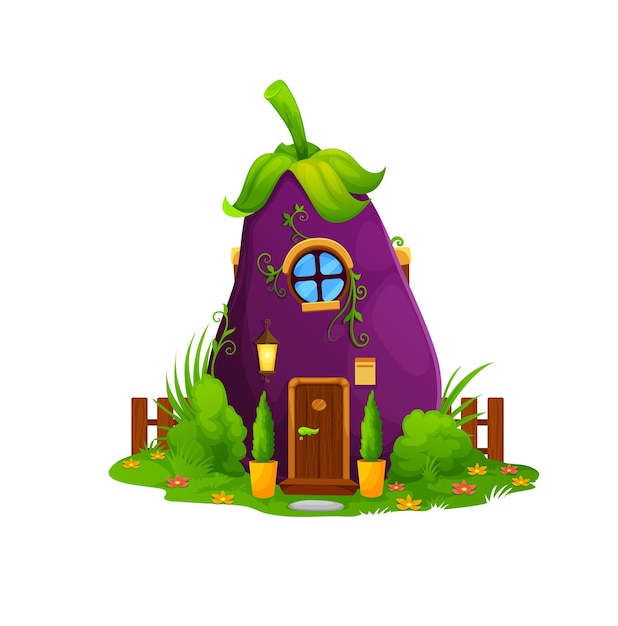 Cartoon fairytale eggplant home vector dwelling