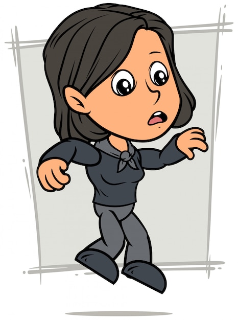 Cartoon falling girl character in black clothes