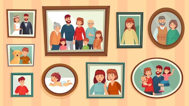 Vector cartoon family photo frames.