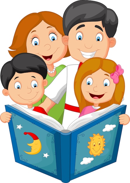 Vector cartoon family read a bedtime story