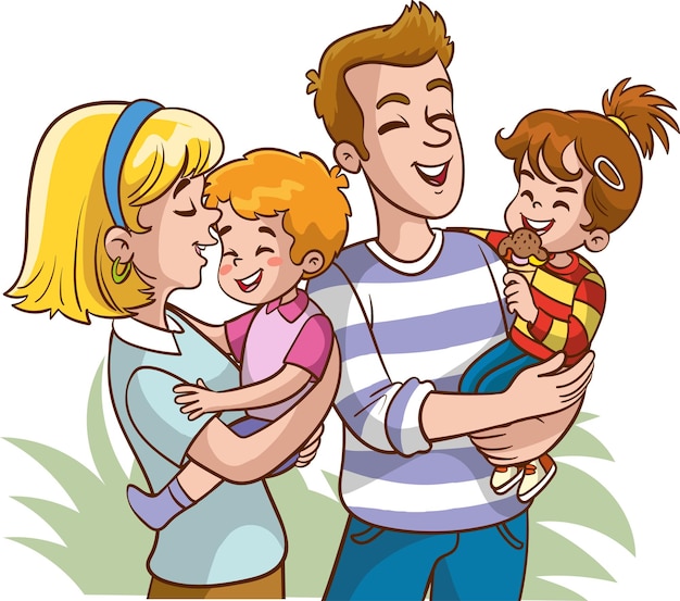 Vector a cartoon family with a baby and a boy.