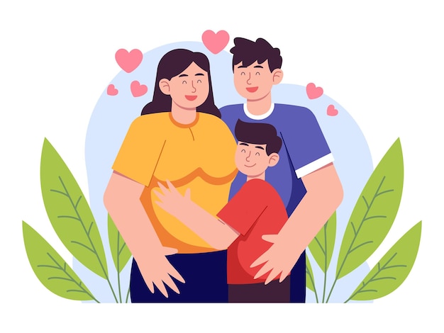 Мультфильм о семье с сердцем на груди, иллюстрация к родительскому дню