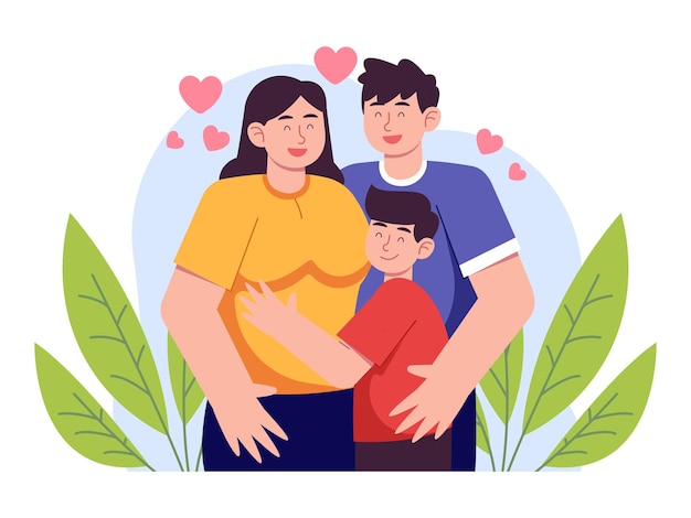 A cartoon of a family with a heart on their chest parent day illustration