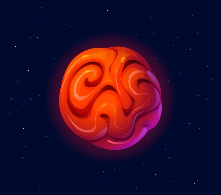 Vector cartoon fantasy alien space planet with swirling