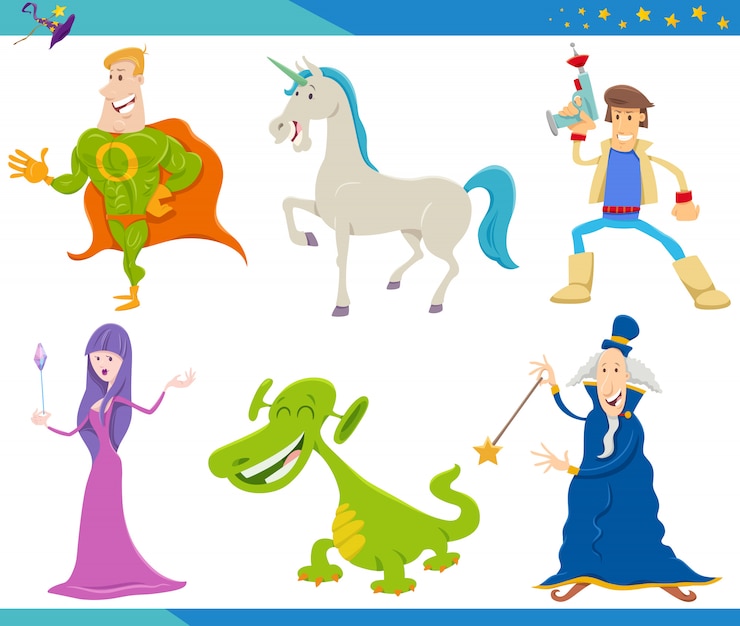Vector cartoon fantasy monster and alien characters set