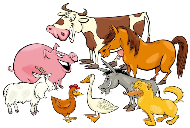 Gruppo di personaggi dei cartoni animati degli animali della fattoria