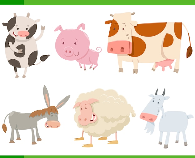 Vector cartoon farm animal characters set