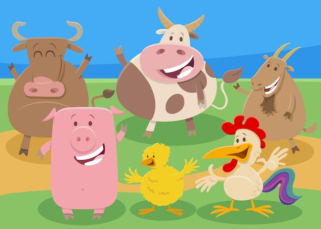 Vector cartoon farm animal comic characters