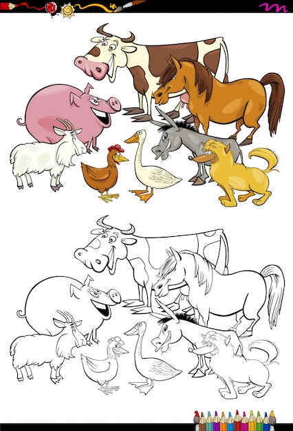 cartoon farm animals coloring book