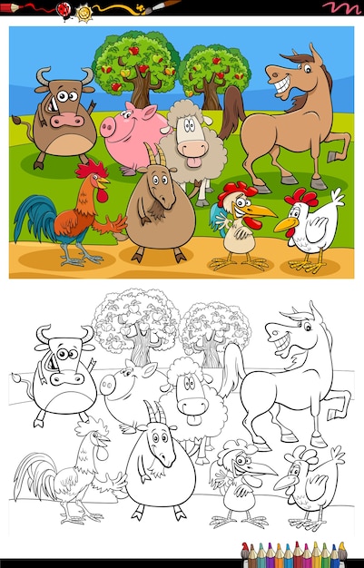 Раскраска группа животных мультфильм