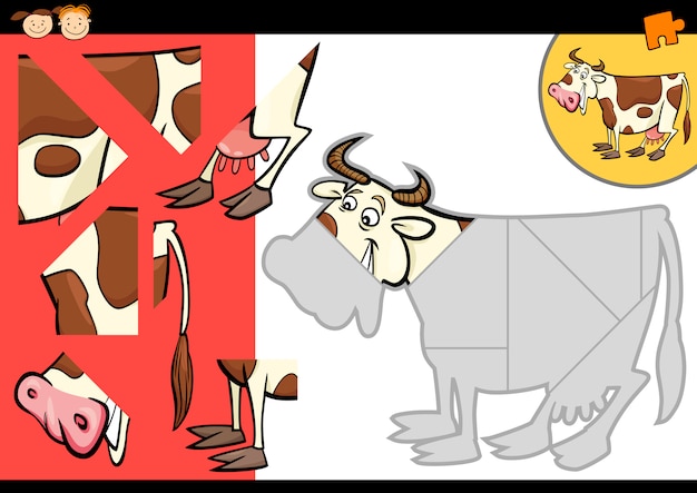 漫画の農場の牛のパズルゲーム