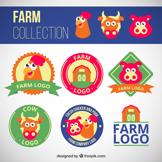 Cartoon farm logos pack