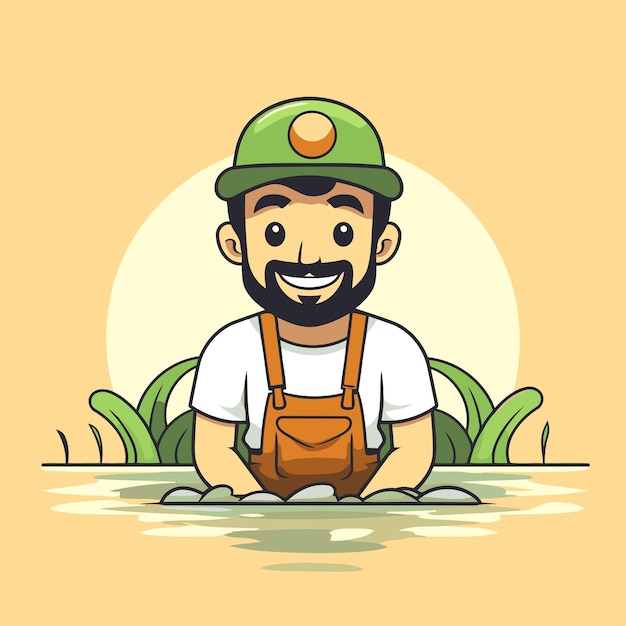 Cartoon farmer in the field Vector illustration for your design