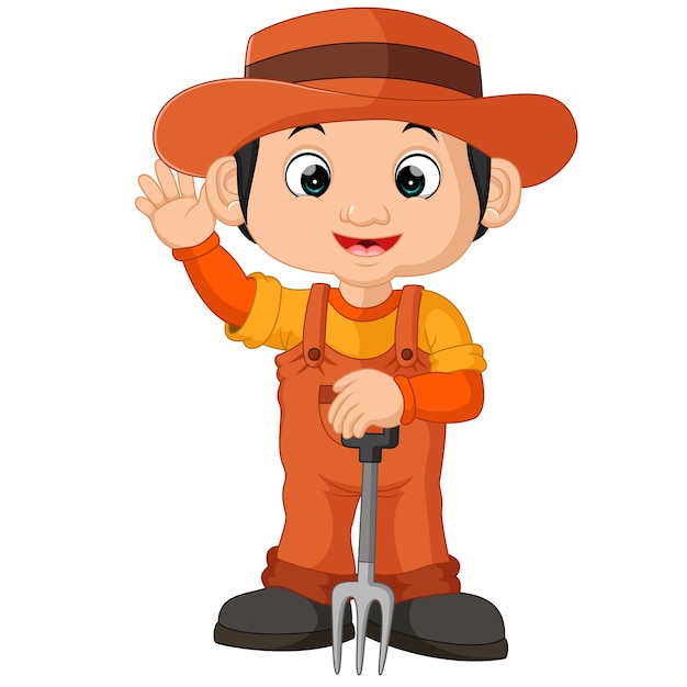 Cartoon farmer holding a rake