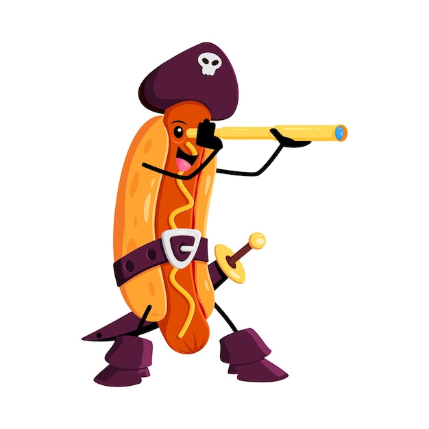 Cartoon fast food hotdog pirate cute character