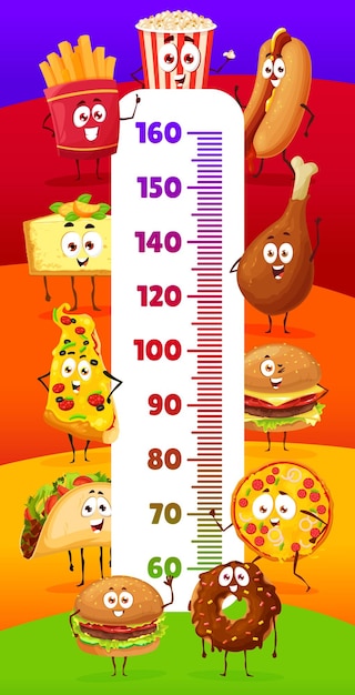 Cartoon fast food kids height chart growth meter