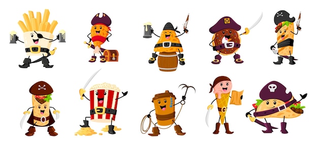 Cartoon fast food pirate and corsair characters