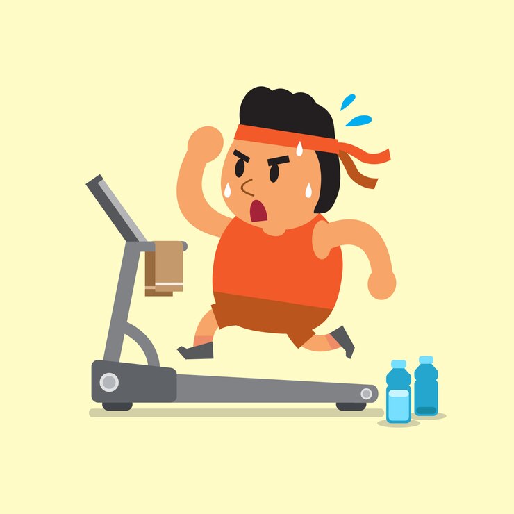 Vector 디딜 방 아에서 실행되는 만화 뚱뚱한 남자