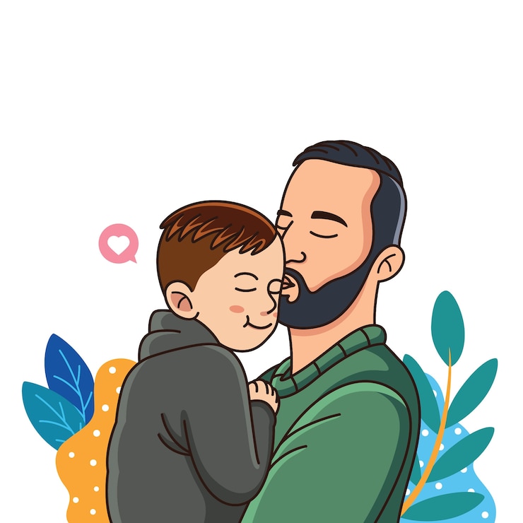 Vector cartoon father loves his child