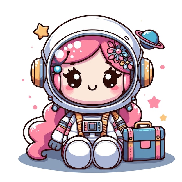 Vector a cartoon of a female astronaut with a pink hairdo and a star on her head