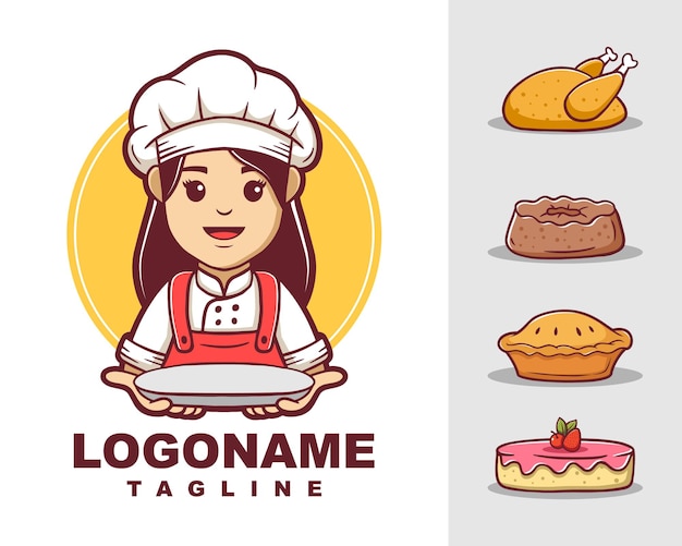 Cartoon female chef logo template cartoon chef logo vector