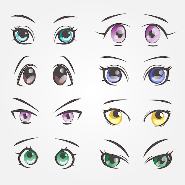 Occhi femminili dei cartoni animati. occhi di primo piano di belle donne