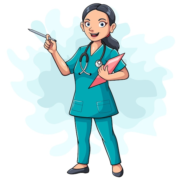 Vector cartoon female nurse holding a clipboard