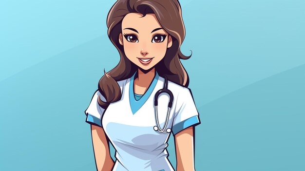 Vector a cartoon of a female nurse with a stethoscope on her neck