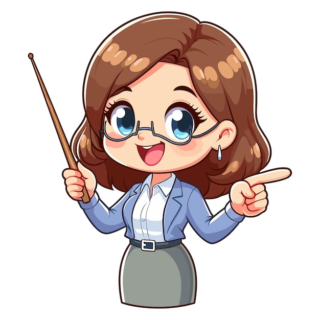 Cartoon female teacher with pointer stick vector illustration