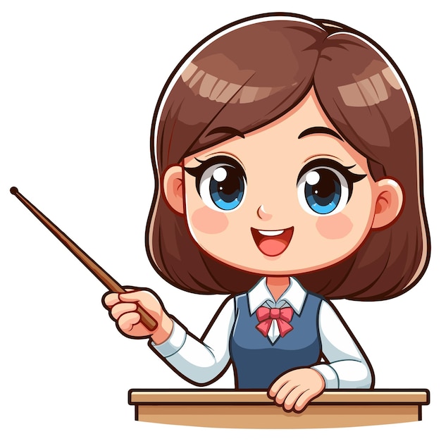 Cartoon female teacher with pointer stick vector illustration