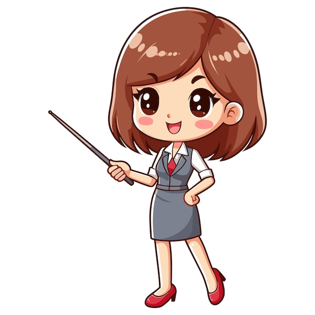 Cartoon female teacher with pointer stick vector illustration
