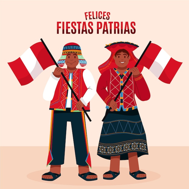 Vector cartoon fiestas patrias de peru illustration